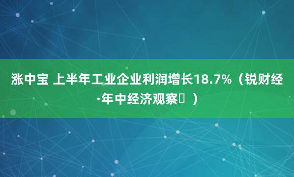 涨中宝 上半年工业企业利润增长18.7%(锐财经·年中经济观察⑪)